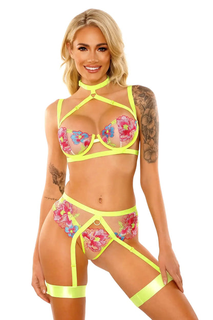 Lingerie Glow In A Trance Bra &amp; Garter Set